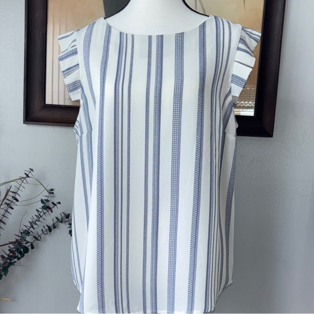 Monteau Navy and White Striped Blouse‎